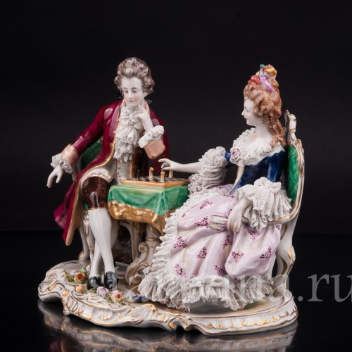 Фарфоровая композиция Шахматная партия, кружевная, Volkstedt, Германия, до 1935 г.