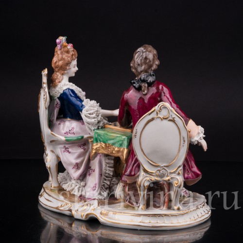 Фарфоровая композиция Шахматная партия, кружевная, Volkstedt, Германия, до 1935 г.