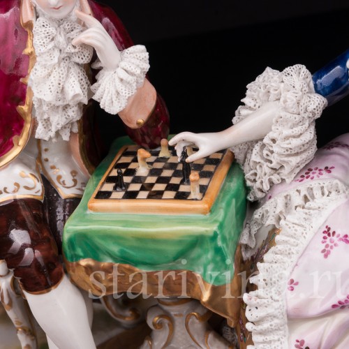 Фарфоровая композиция Шахматная партия, кружевная, Volkstedt, Германия, до 1935 г.