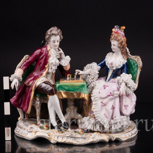 Фарфоровая композиция Шахматная партия, кружевная, Volkstedt, Германия, до 1935 г.
