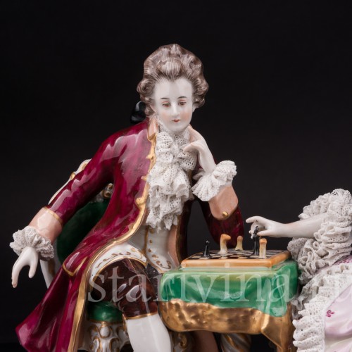 Фарфоровая композиция Шахматная партия, кружевная, Volkstedt, Германия, до 1935 г.