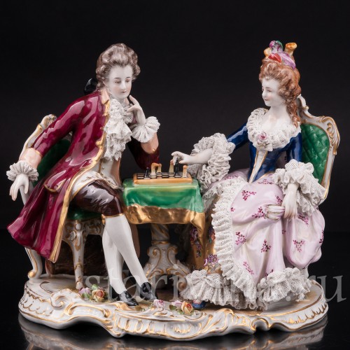 Фарфоровая композиция Шахматная партия, кружевная, Volkstedt, Германия, до 1935 г.