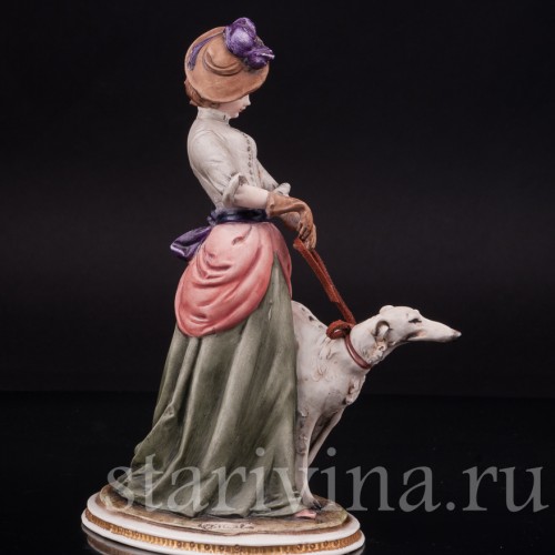 Фарфоровая статуэтка Девушка с борзой, Bruno Merli, Италия, сер. 20 в.