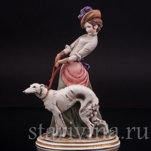 Фарфоровая статуэтка Девушка с борзой, Bruno Merli, Италия, сер. 20 в.