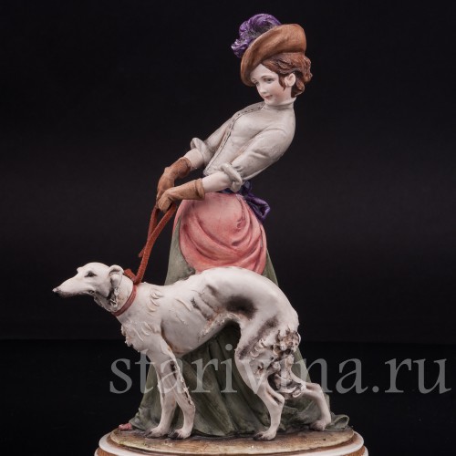Фарфоровая статуэтка Девушка с борзой, Bruno Merli, Италия, сер. 20 в.