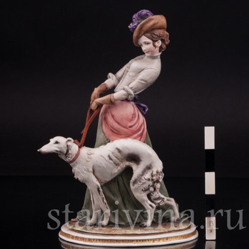 Фарфоровая статуэтка Девушка с борзой, Bruno Merli, Италия, сер. 20 в.
