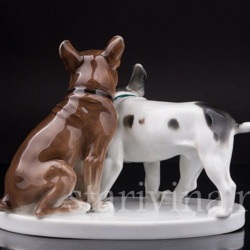 Фарфоровая статуэтка собак Два бульдога, Karl Ens, Германия, 1920 -30 гг.