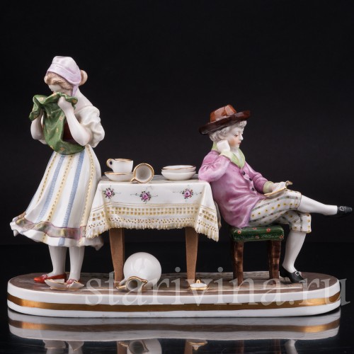 Композиция из фарфора Разбитая тарелка, Ackermann & Fritze, Германия, перв.пол. 20 в.