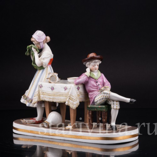 Композиция из фарфора Разбитая тарелка, Ackermann & Fritze, Германия, перв.пол. 20 в.