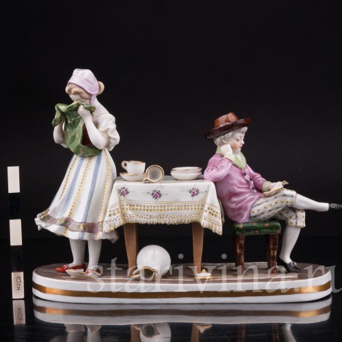 Композиция из фарфора Разбитая тарелка, Ackermann & Fritze, Германия, перв.пол. 20 в.