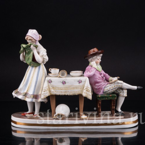 Композиция из фарфора Разбитая тарелка, Ackermann & Fritze, Германия, перв.пол. 20 в.