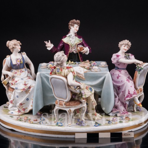 Фарфоровая композиция Весёлое застолье, Volkstedt, Германия, кон. 19 в.