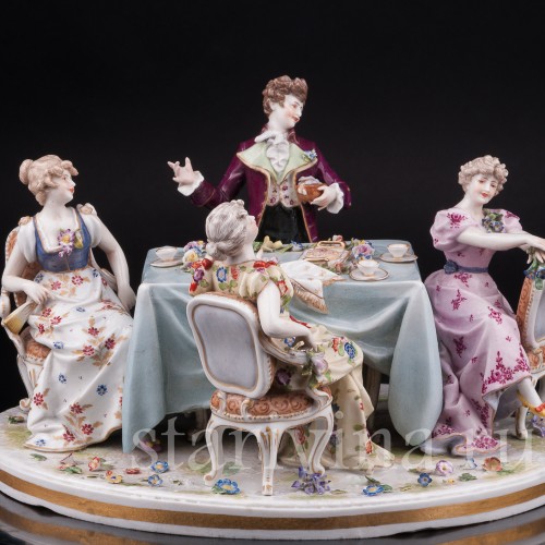Фарфоровая композиция Весёлое застолье, Volkstedt, Германия, кон. 19 в.
