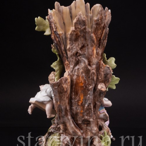 Фарфоровая композиция Дети на качелях, вазочка в виде дуба, Richard Eckert & Co, Германия, кон. 19.