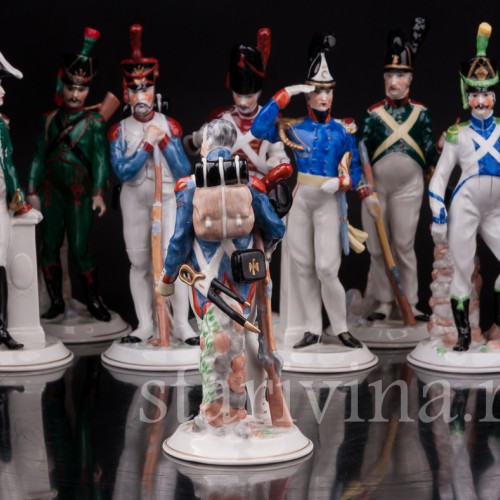 Фарфоровые статуэтки Солдаты наполеоновской армии, 8 шт, Ernst Bohne Sohne, Германия, нач. 20 в.