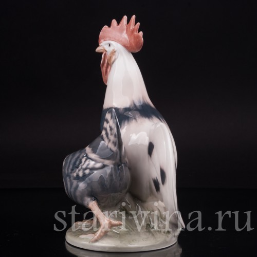 Фигурка птиц из фарфора Петух и курица, Royal Copenhagen, Дания, 1969-74 гг.