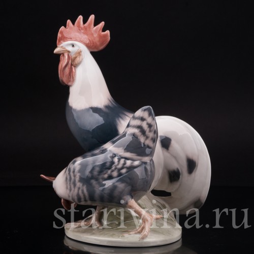 Фигурка птиц из фарфора Петух и курица, Royal Copenhagen, Дания, 1969-74 гг.