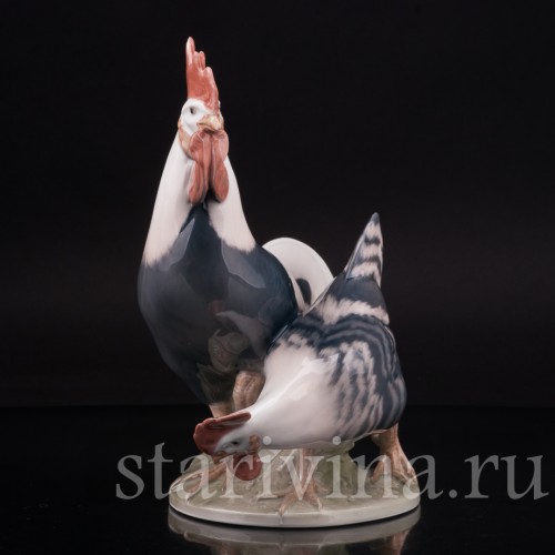 Фигурка птиц из фарфора Петух и курица, Royal Copenhagen, Дания, 1969-74 гг.