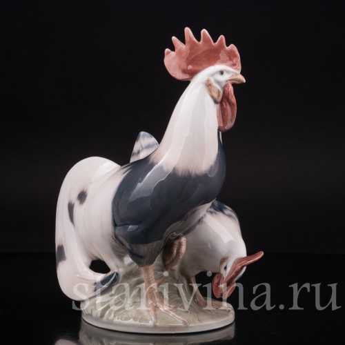 Фигурка птиц из фарфора Петух и курица, Royal Copenhagen, Дания, 1969-74 гг.