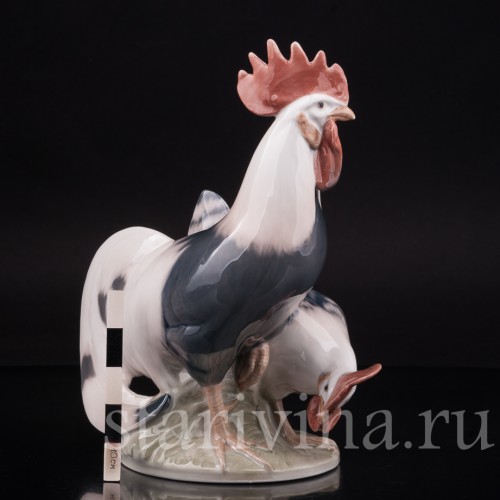 Фигурка птиц из фарфора Петух и курица, Royal Copenhagen, Дания, 1969-74 гг.