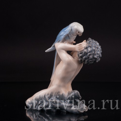 Статуэтка из фарфора Фавн с попугаем, Royal Copenhagen, Дания, 1958 г.