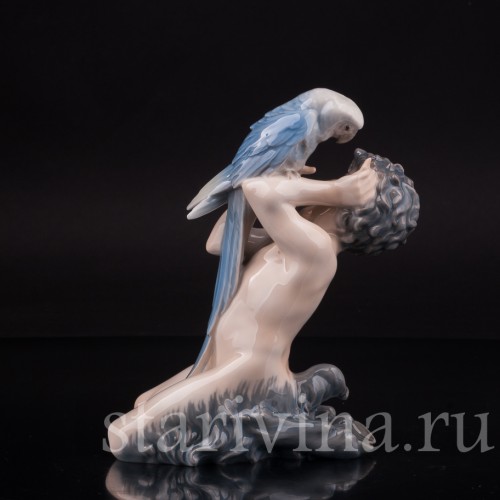 Статуэтка из фарфора Фавн с попугаем, Royal Copenhagen, Дания, 1958 г.