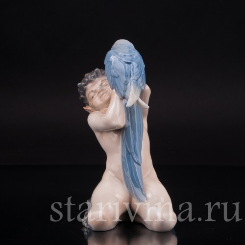 Статуэтка из фарфора Фавн с попугаем, Royal Copenhagen, Дания, 1958 г.