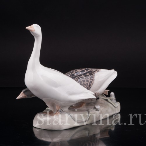 Фарфоровая фигурка птиц Гуси, Royal Copenhagen, Дания, 1969-74 гг.