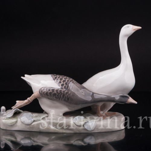 Фарфоровая фигурка птиц Гуси, Royal Copenhagen, Дания, 1969-74 гг.
