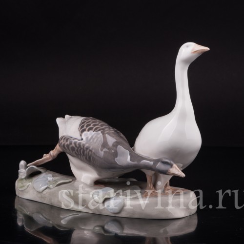 Фарфоровая фигурка птиц Гуси, Royal Copenhagen, Дания, 1969-74 гг.