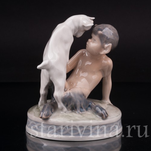 Фарфоровая статуэтка Фавн с козленком, Royal Copenhagen, Дания, 1975-1979 гг.