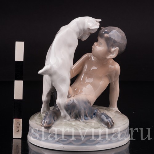 Фарфоровая статуэтка Фавн с козленком, Royal Copenhagen, Дания, 1975-1979 гг.