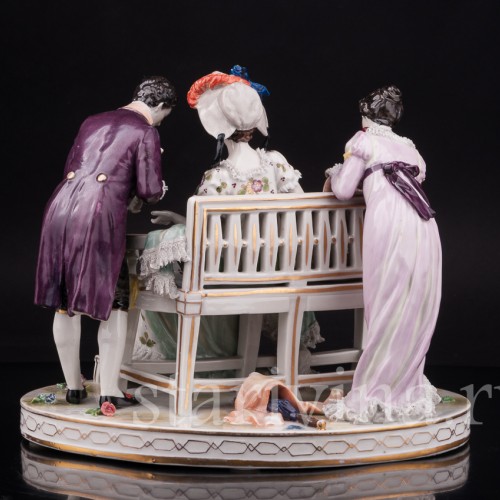 Фарфоровая композиция Сценка у скамейки, кружевная, Volkstedt, Германия, до 1935 г.
