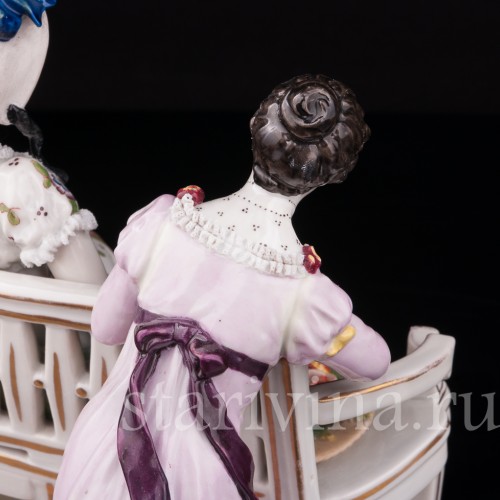 Фарфоровая композиция Сценка у скамейки, кружевная, Volkstedt, Германия, до 1935 г.