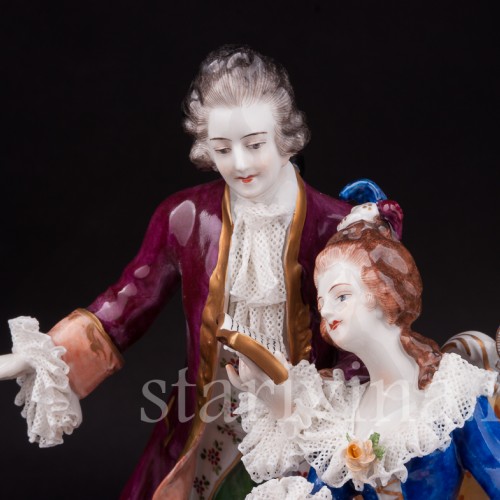 Фарфоровая статуэтка Романтический дуэт, кружевная, Volkstedt, Германия, вт. пол. 20 в.