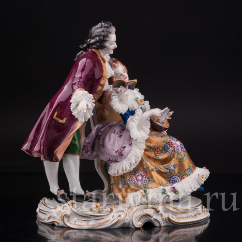 Фарфоровая статуэтка Романтический дуэт, кружевная, Volkstedt, Германия, вт. пол. 20 в.