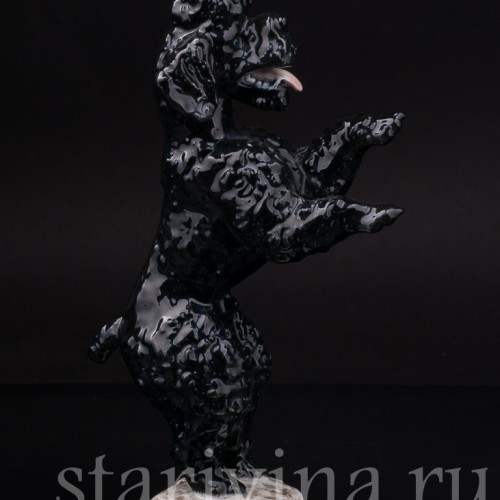 Статуэтка собаки из фарфора Чёрный пудель, стоящий на задних лапах, Rosenthal, Германия, 1950-60 гг.