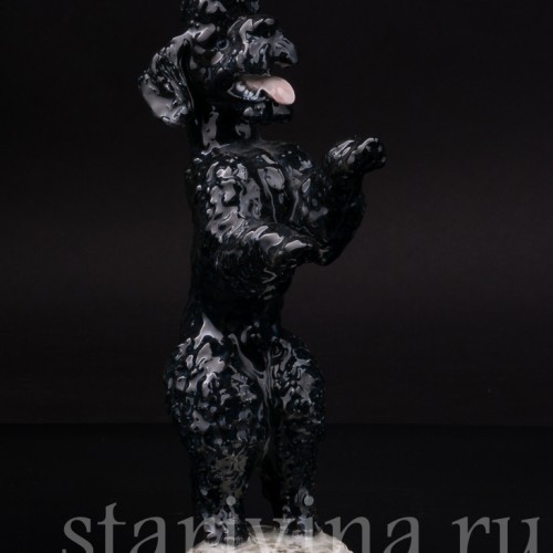 Статуэтка собаки из фарфора Чёрный пудель, стоящий на задних лапах, Rosenthal, Германия, 1950-60 гг.