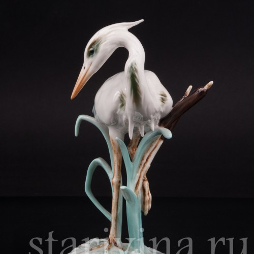 Фарфоровая статуэтка птицы Цапля в камышах, Alka Kaiser, Германия, 1970 гг.
