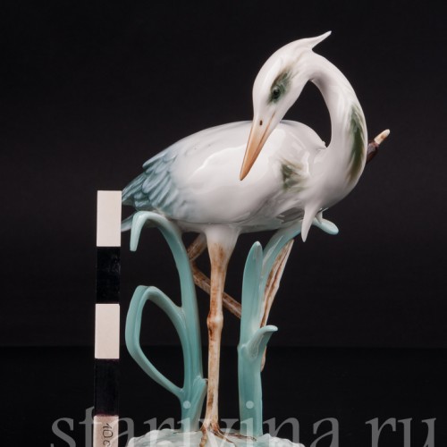 Фарфоровая статуэтка птицы Цапля в камышах, Alka Kaiser, Германия, 1970 гг.