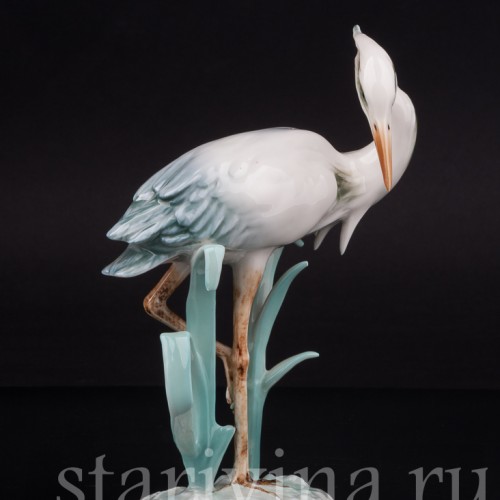 Фарфоровая статуэтка птицы Цапля в камышах, Alka Kaiser, Германия, 1970 гг.