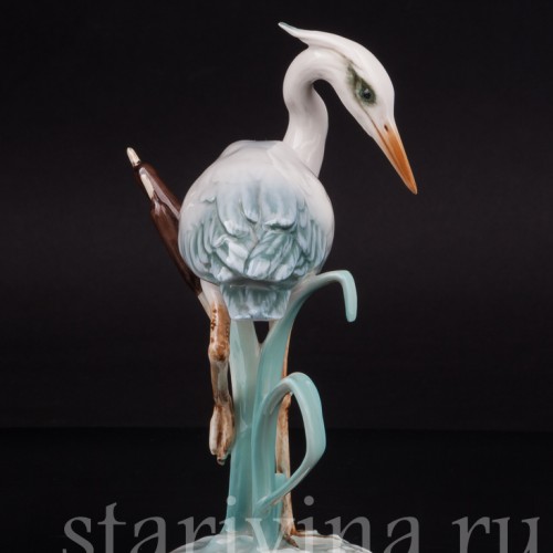 Фарфоровая статуэтка птицы Цапля в камышах, Alka Kaiser, Германия, 1970 гг.