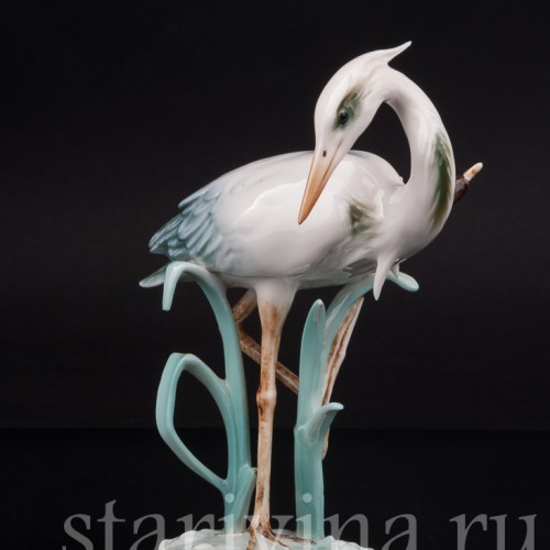 Фарфоровая статуэтка птицы Цапля в камышах, Alka Kaiser, Германия, 1970 гг.