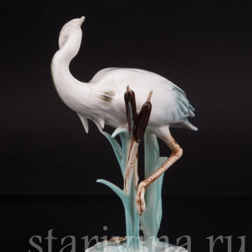 Фарфоровая статуэтка птицы Цапля в камышах, Alka Kaiser, Германия, 1970 гг.