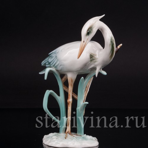 Фарфоровая статуэтка птицы Цапля в камышах, Alka Kaiser, Германия, 1970 гг.