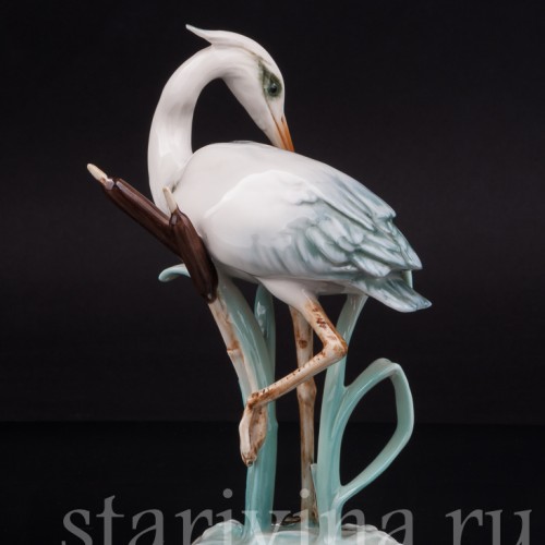 Фарфоровая статуэтка птицы Цапля в камышах, Alka Kaiser, Германия, 1970 гг.