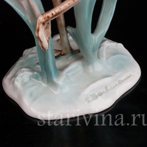 Фарфоровая статуэтка птицы Цапля в камышах, Alka Kaiser, Германия, 1970 гг.