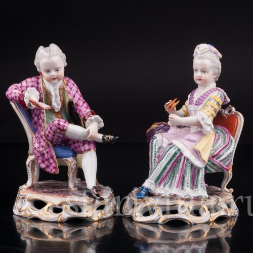 Парные фарфоровые статуэтки Пара на креслах, Германия, 19 в.