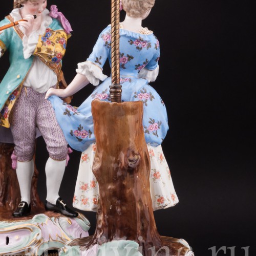 Пасторальная пара - антикварные лапы, украшенные статуэтками, Sitzendorf, Германия, 19 в.