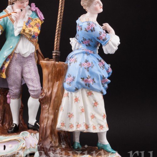 Пасторальная пара - антикварные лапы, украшенные статуэтками, Sitzendorf, Германия, 19 в.